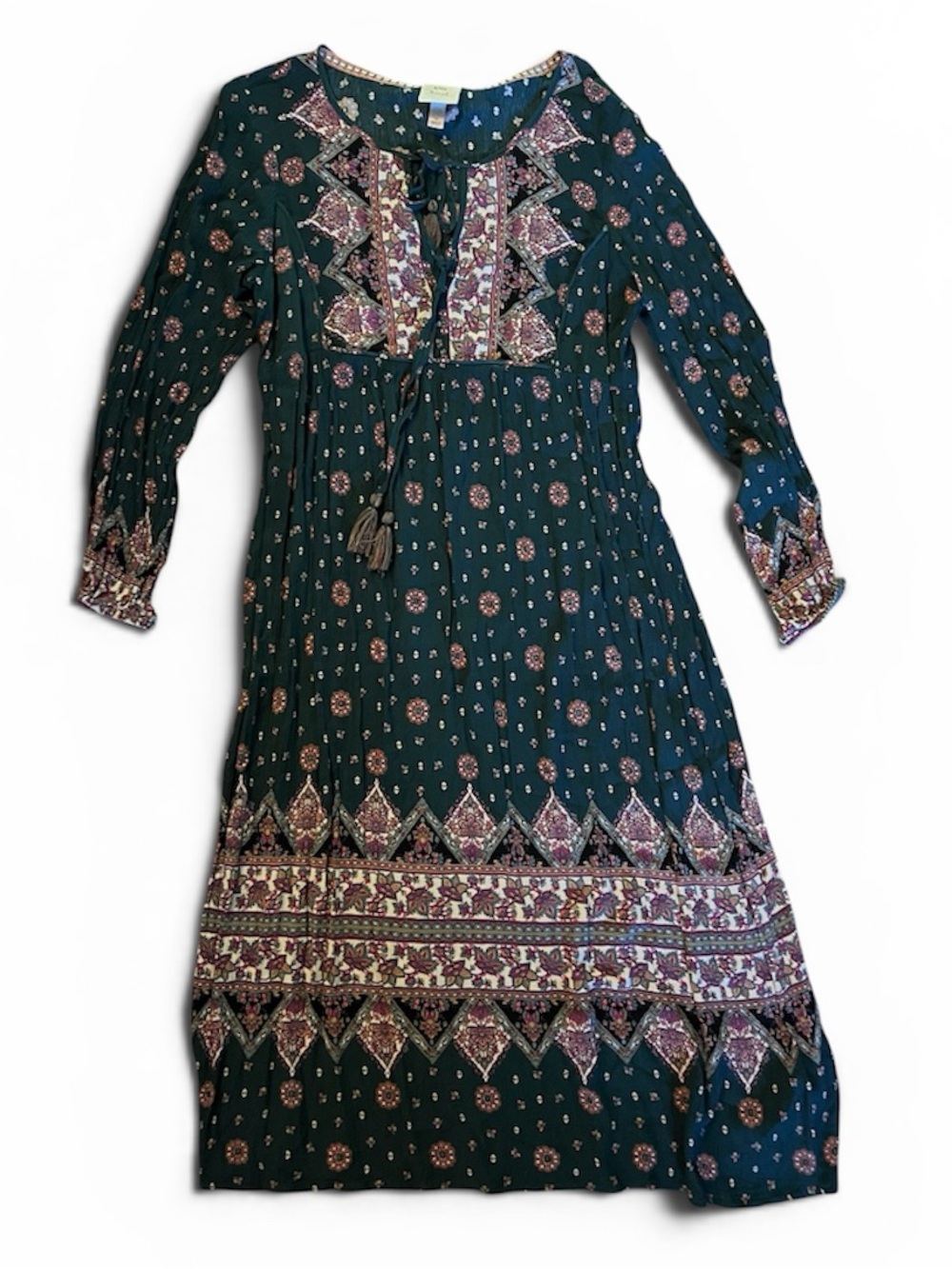 Knox Rose Green Printed Long Sleeve Dress